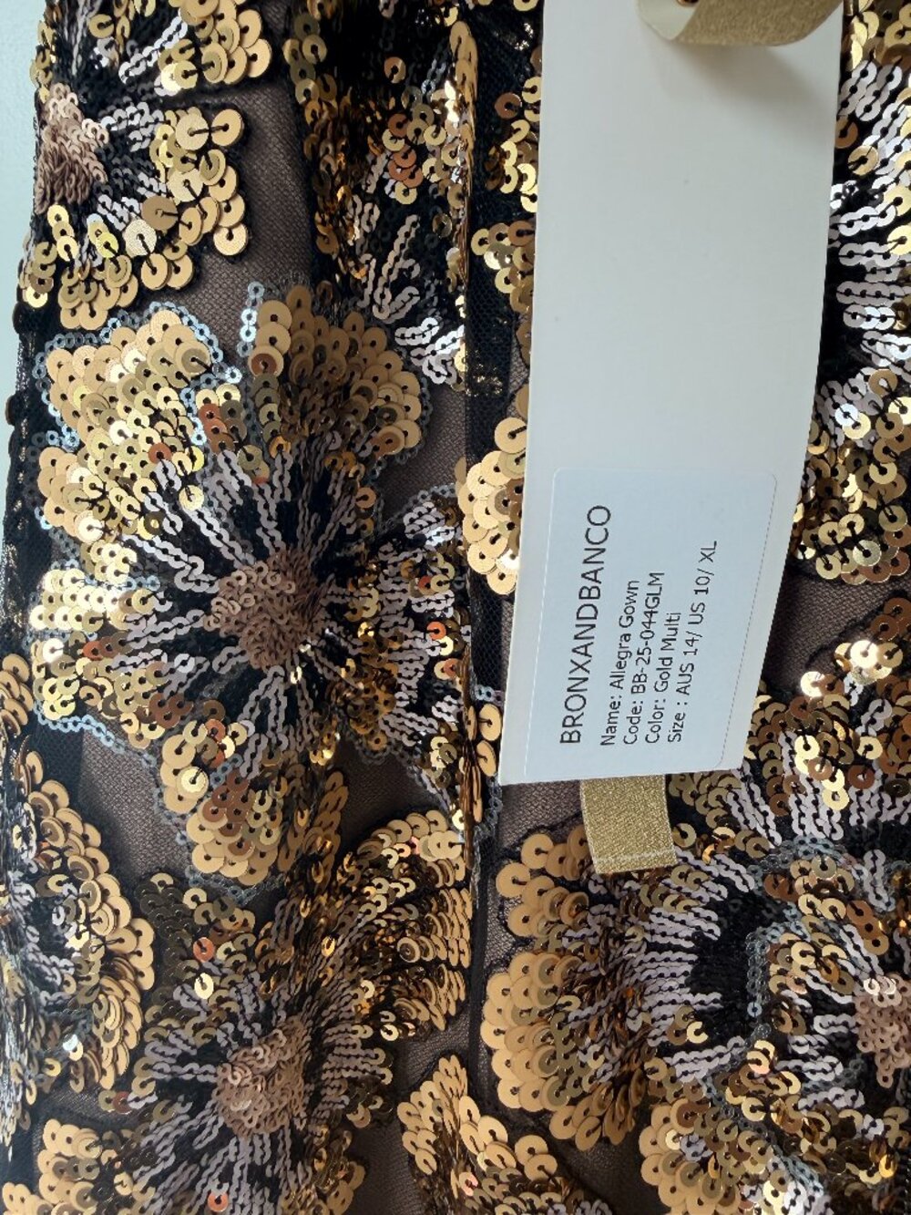 BRAND NEW NEVER USED- Bronx and Banco, Allegra Sequin Gold Multi Gown - Size 10 - Picture 8 of 8